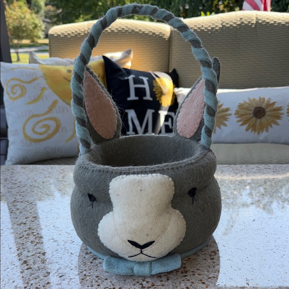 Vintage wool bunny basket collectible